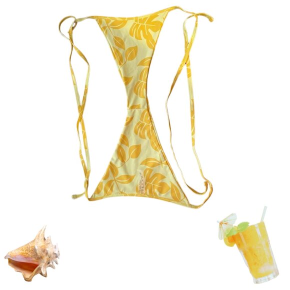 Tropical Yellow Orange String Bikini Bottom XS Floral Swimwear Beachy Y2K - Picture 5 of 8